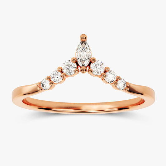 V-Shaped Curved Marquise Wedding Ring