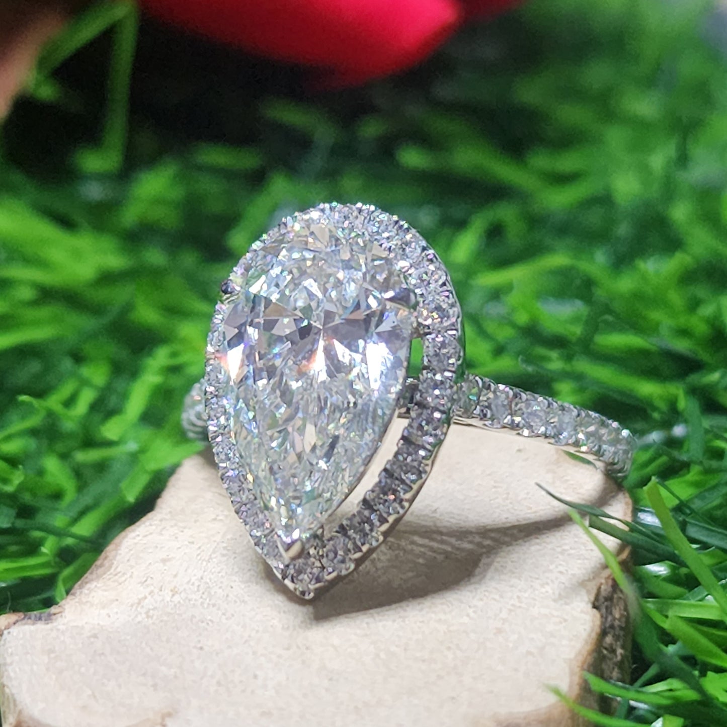 Pear-shaped Halo Engagement Ring with a Diamond White gold Ring