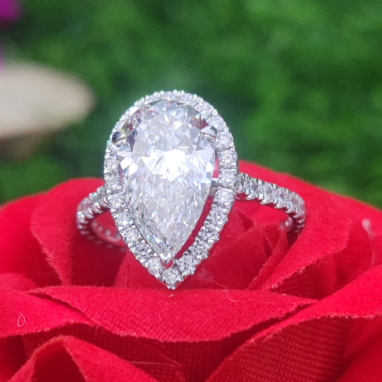 Pear-shaped Halo Engagement Ring with a Diamond White gold Ring
