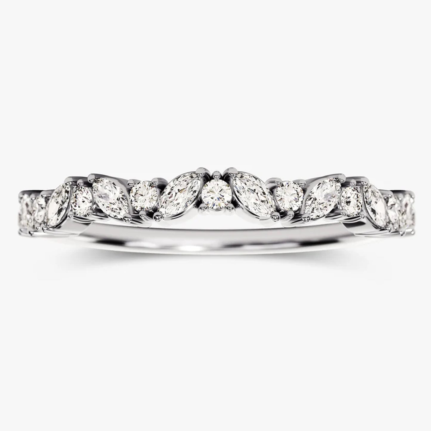 Round And Marquise Cut Half-Eternity Stacking Band